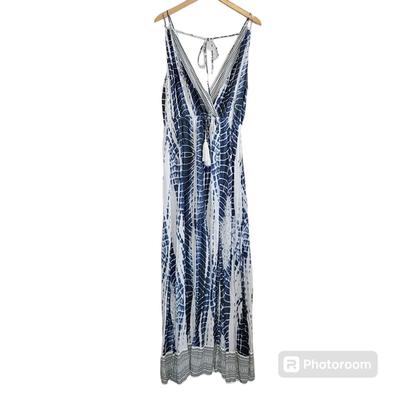 Venus Elan Maxi Cover-Up Dress in Blue Tie Dye Sz L Beach Coastal Vacation - Picture 1 of 11